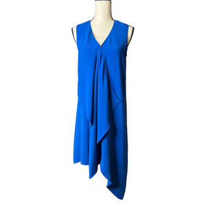 Adrianna Papell Blue Draped Front V-neck Dress Asymmetrical Hem Size 4